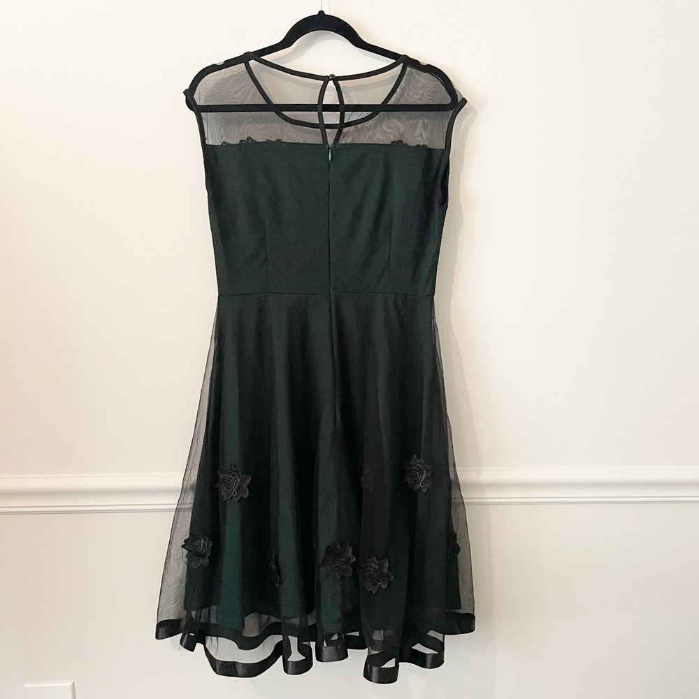Y2K Fit Flare Floral Mesh‎ Dress Green Sz L Fairy Grunge Goth Whimsigoth HOCO